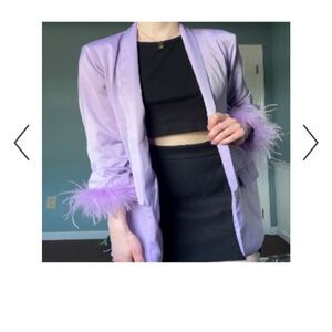 Lavender Feather-Trim Blazer